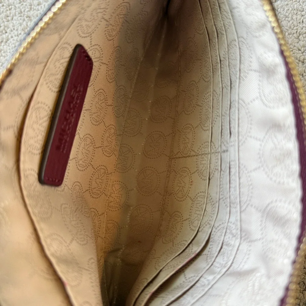 Michael Kors Burgundy Pebbled Leather Wristlet Pouch Gold Hardware Clutch